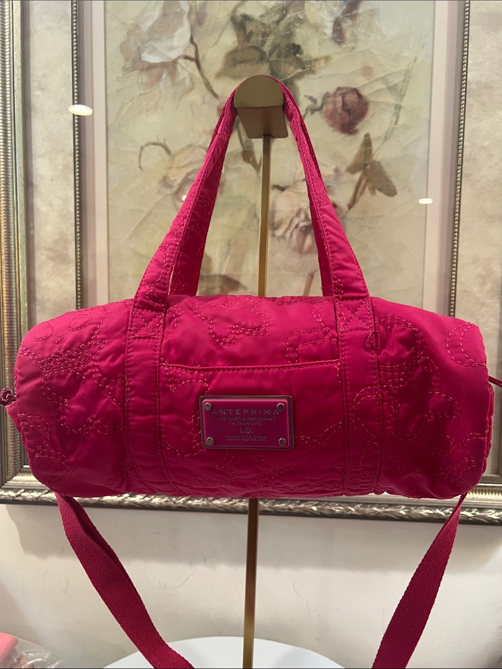 Anteprima Pink Quilted Small Barrel Travel Bag with Removable Strap